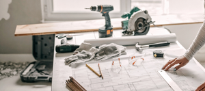 Contractor supplies spread across a table
