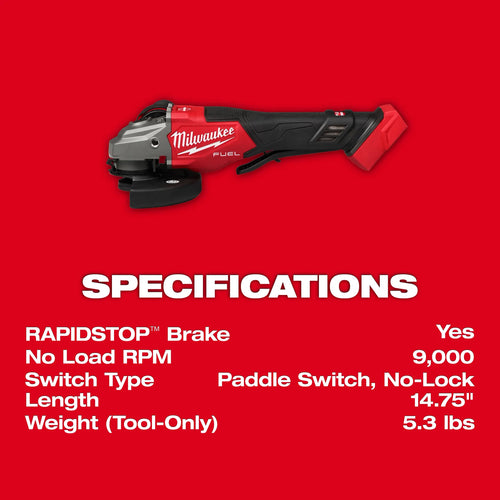 Milwaukee M18 FUEL™ 4-1/2-6 Braking Grinder, Paddle Switch
