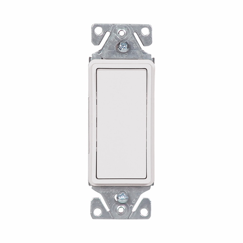 Eaton Cooper Wiring 7501W 15A 120/277V Decorator Rocker Switch Decorator, Single Pole, Back Wire, Push Wire - White