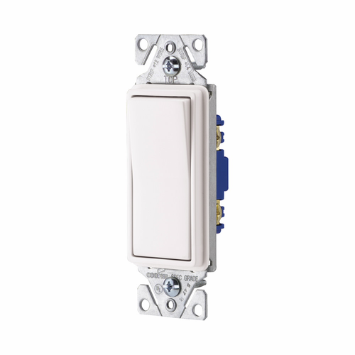 Eaton Cooper Wiring 7501W 15A 120/277V Decorator Rocker Switch Decorator, Single Pole, Back Wire, Push Wire - White