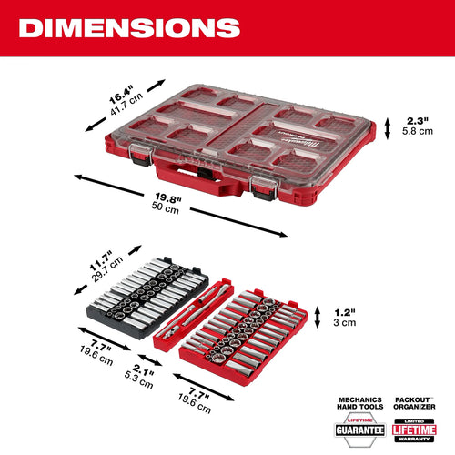 Milwaukee 98pc 3/8 Drive 6-Pt and 12-Pt Metric & SAE Ratchet & Socket Set with PACKOUT™ Low-Profile Organizer